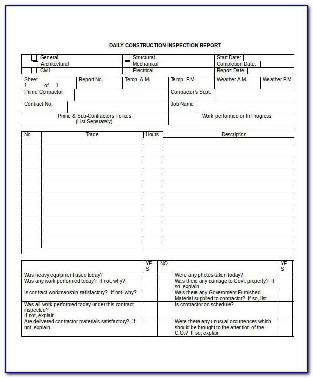 Daily Construction Inspection Report Format
