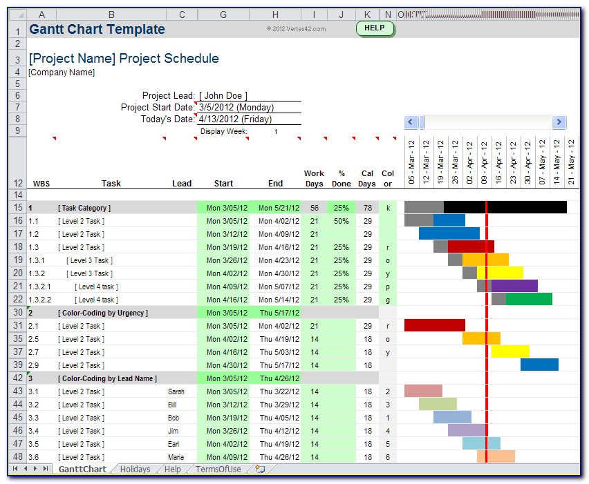 Excel Project Management Gantt Chart Template