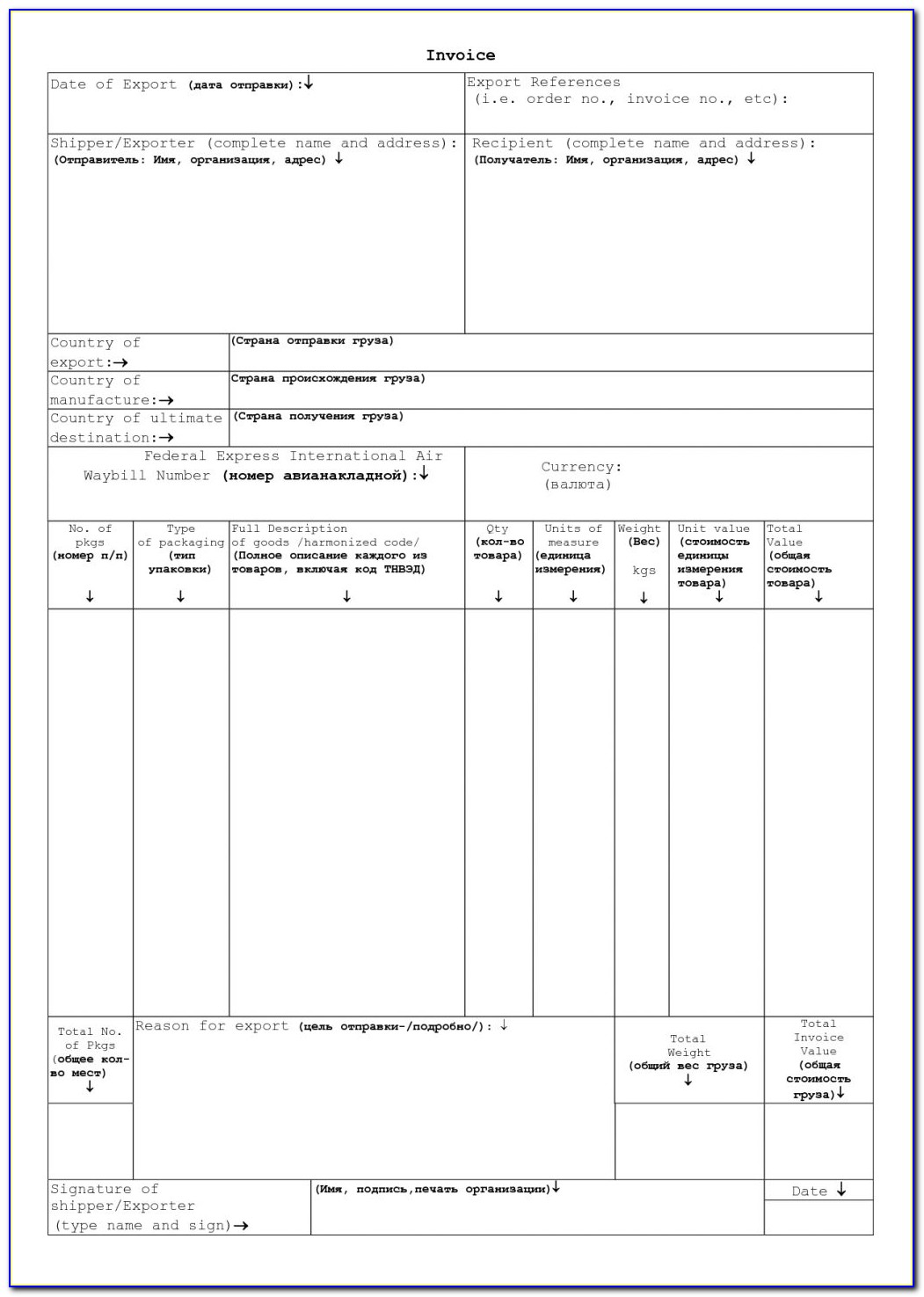 Fedex Proforma Invoice Example