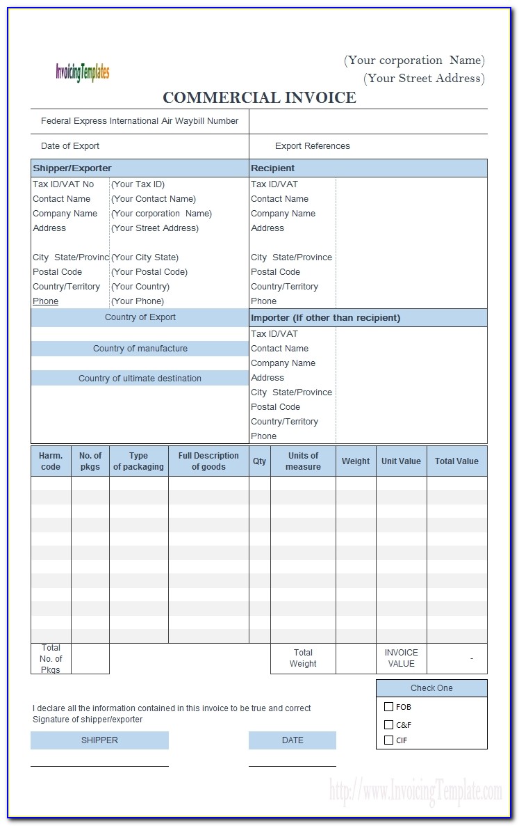 Fedex Proforma Invoice Form