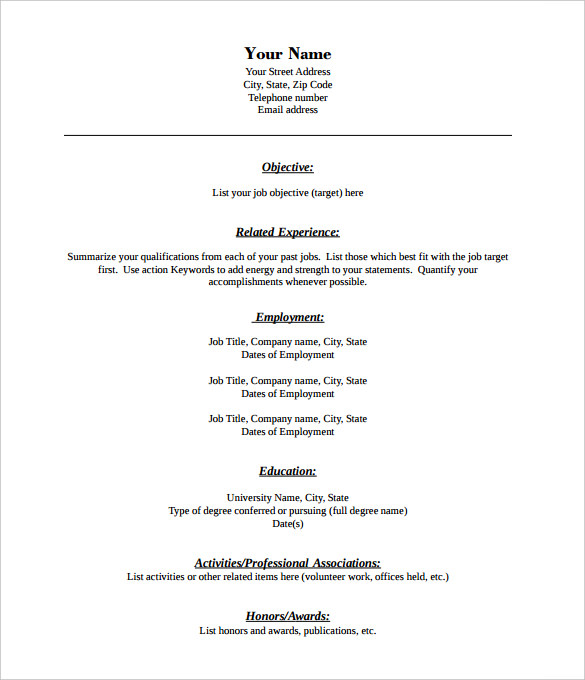 Free Printable Basic Resume Template