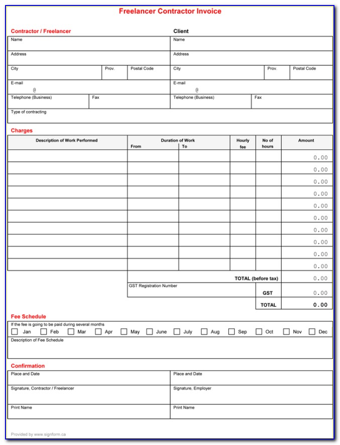 Free Printable Blank Contractor's Invoice