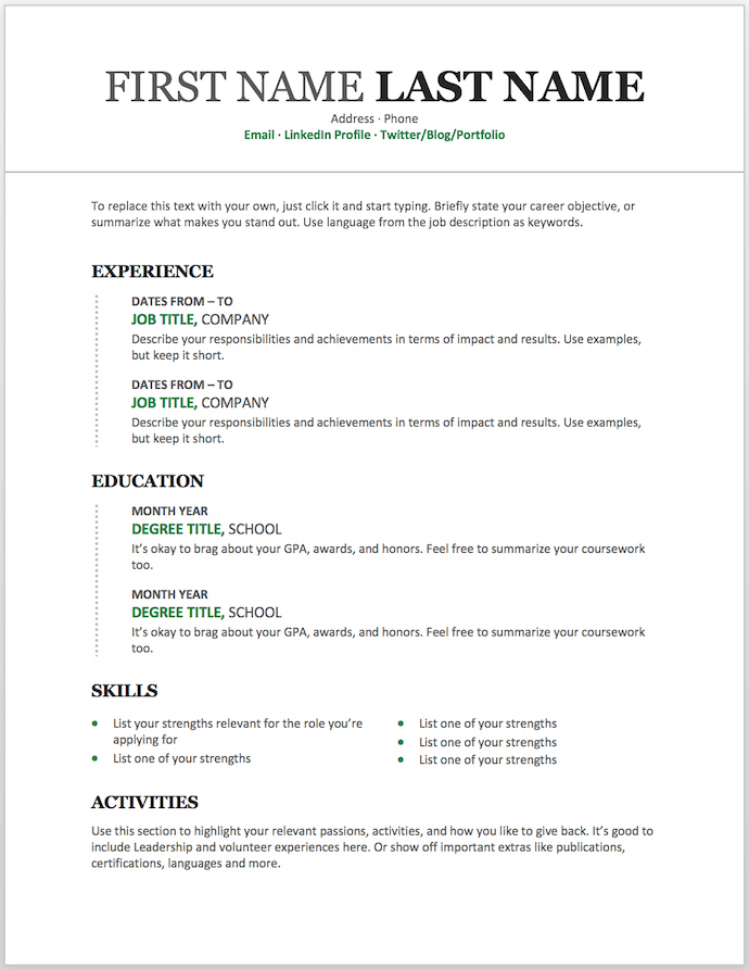 Free Printable Professional Resume Template