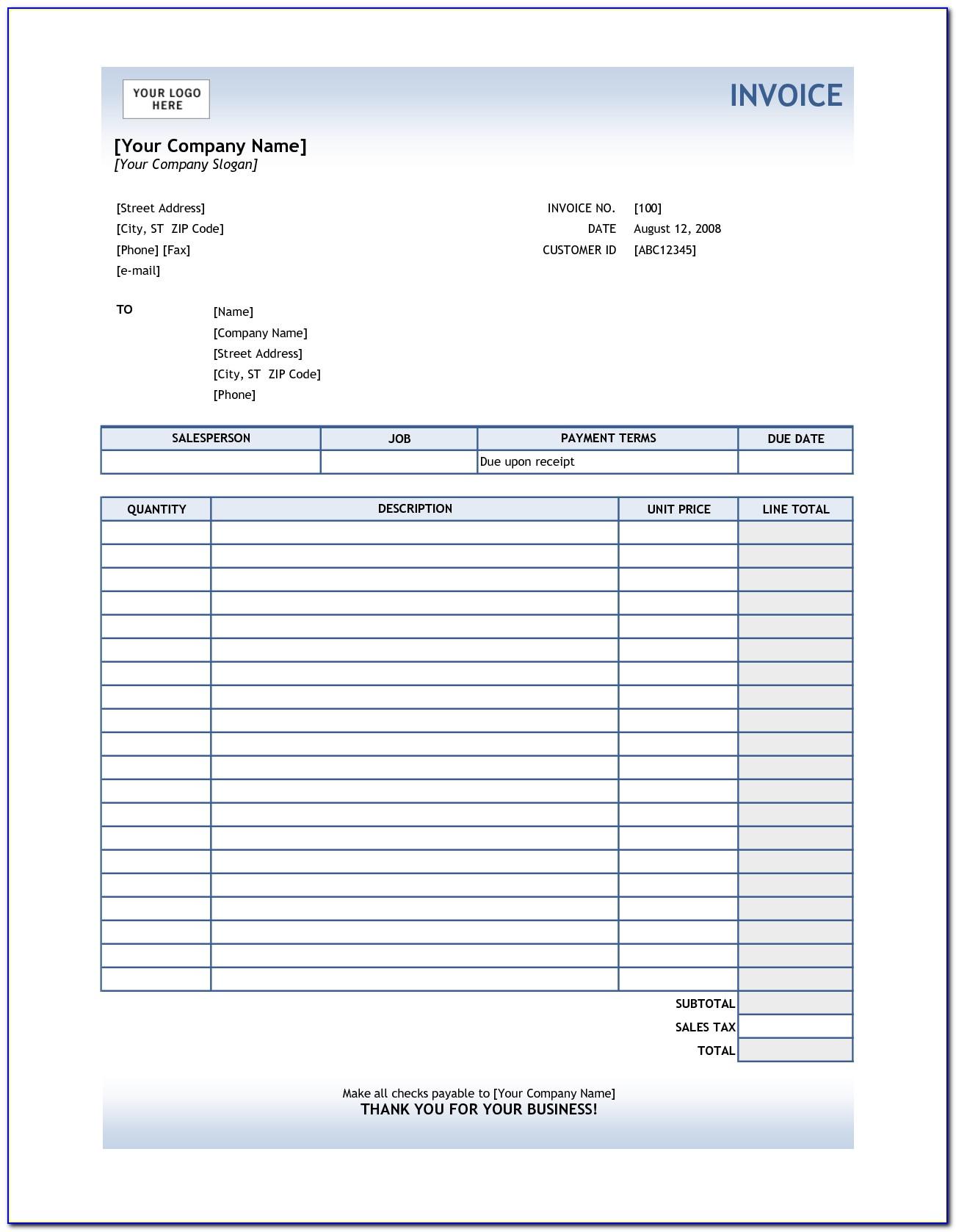 Free Service Invoice Template Excel