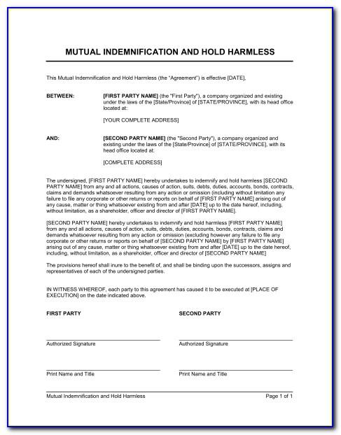 Indemnity Agreement Template Canada