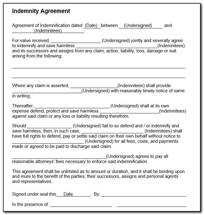 Indemnity Agreement Template South Africa