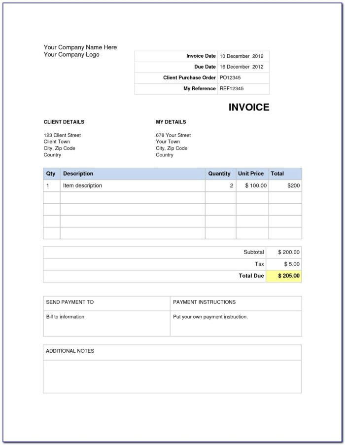 Invoice Format In Word For Hotel