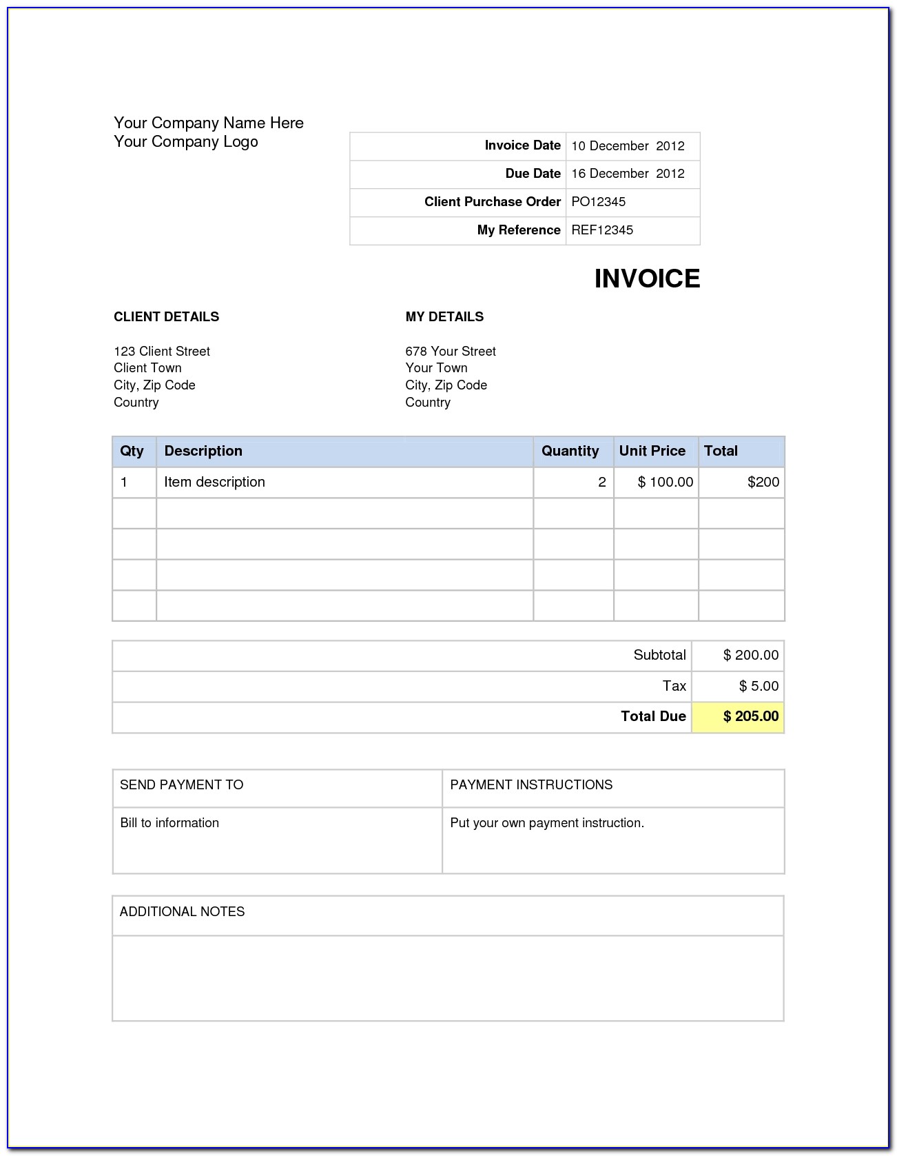 Invoice Format In Word For Hotel
