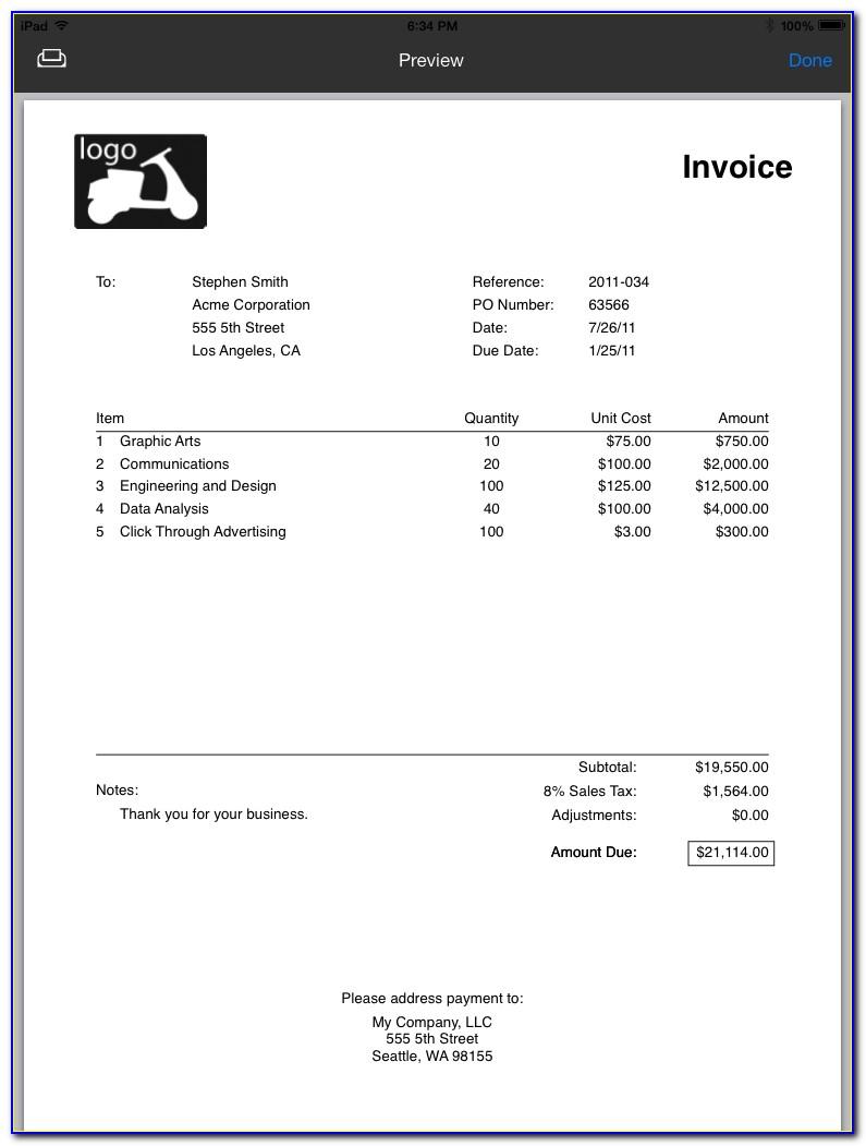 Invoice Template For Word Ipad