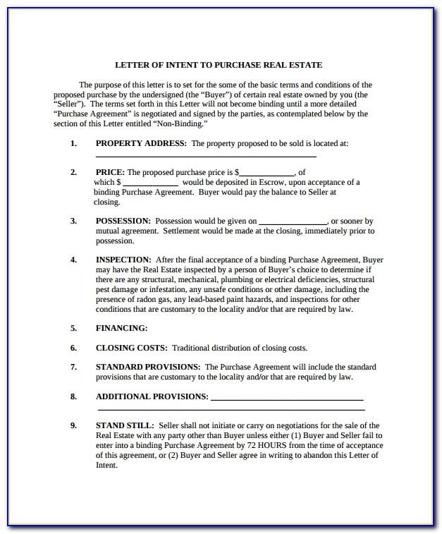 Letter Of Intent To Purchase Real Estate Template