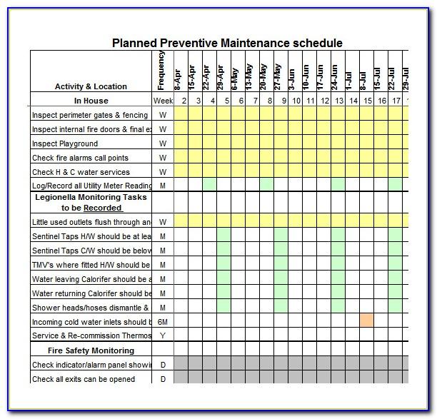Preventive Maintenance Schedule Template Excel Free