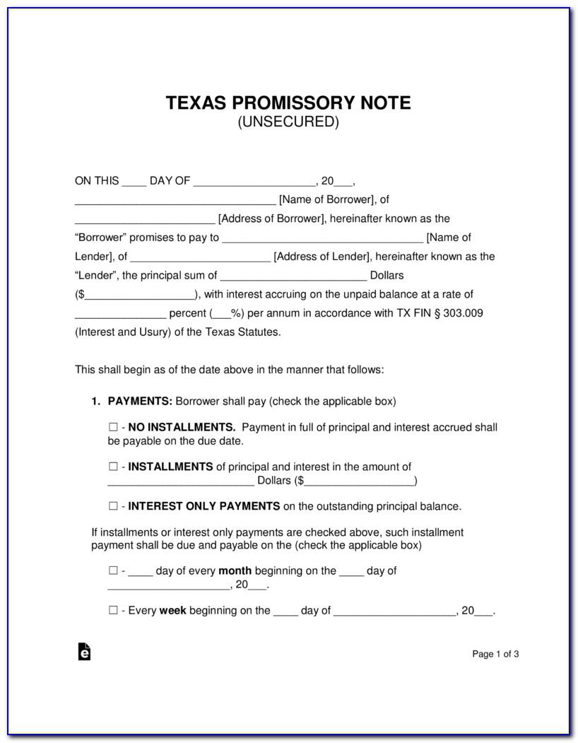 Promissory Note Template Texas Free