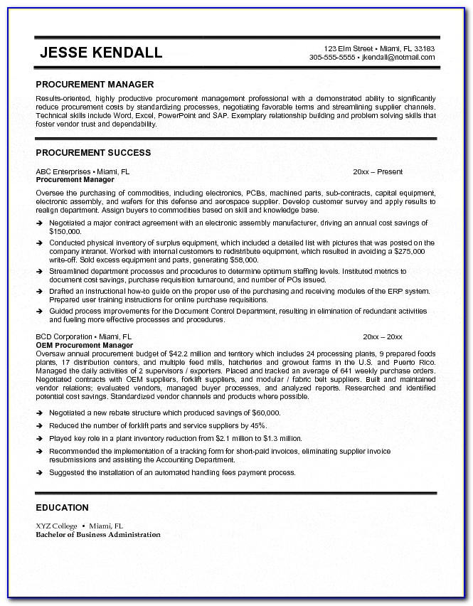 Purchase Manager Resume Samples