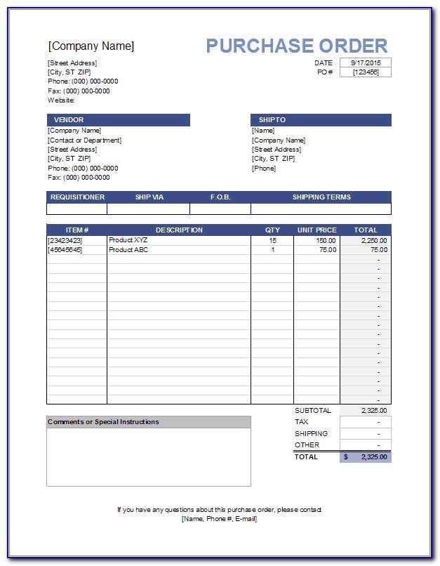 Purchase Order Template Free Download Uk