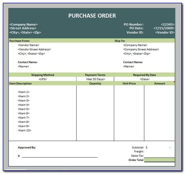 Purchase Order Template Xls Free Download
