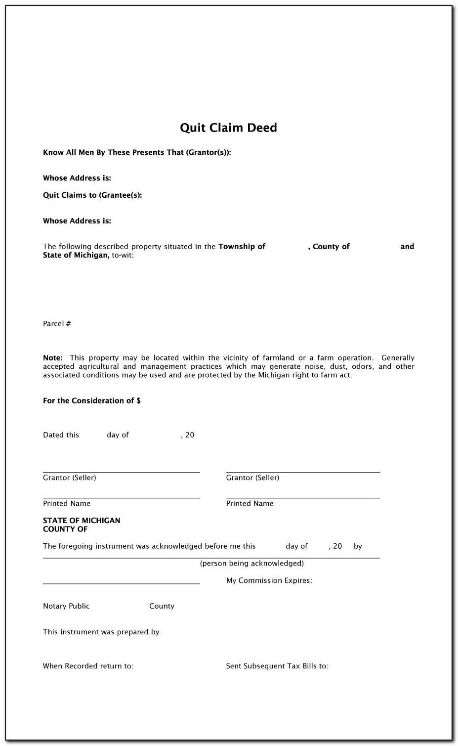 Quick Claim Deed Template Free