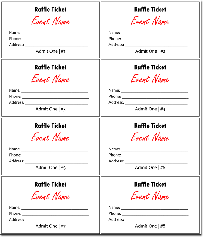 Raffle Ticket Template With Numbers