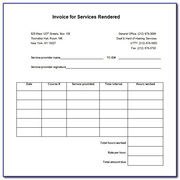 Receipt For Services Rendered Template