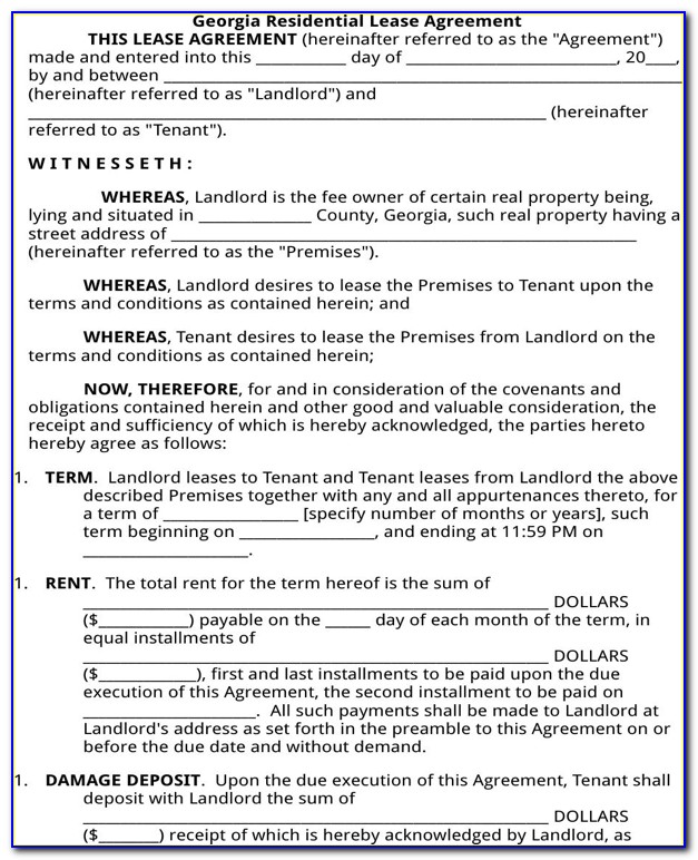 Residential Lease Agreement Form Ga