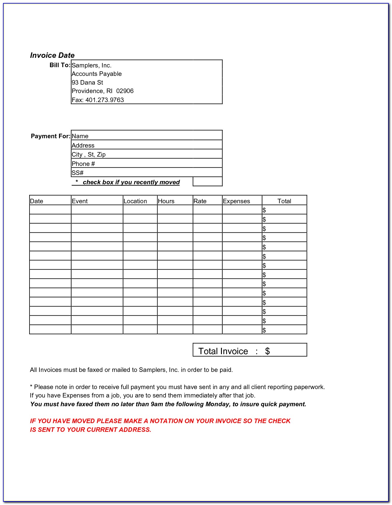 Sample Independent Contractor Invoice