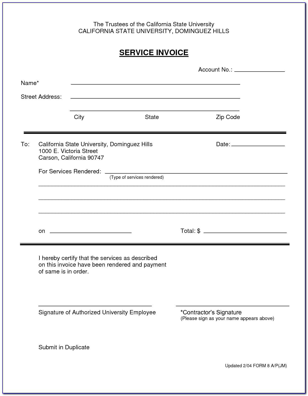 Simple Invoice Template For Services Rendered