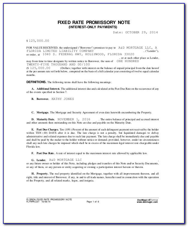 Simple Promissory Note No Interest Template