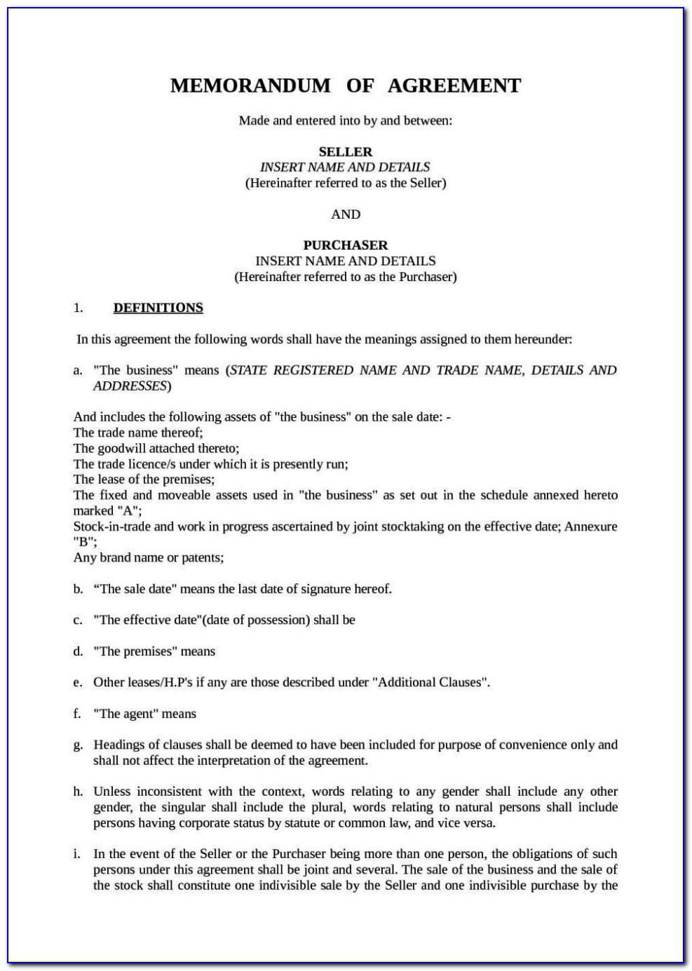 Small Business Buy Sell Agreement Template