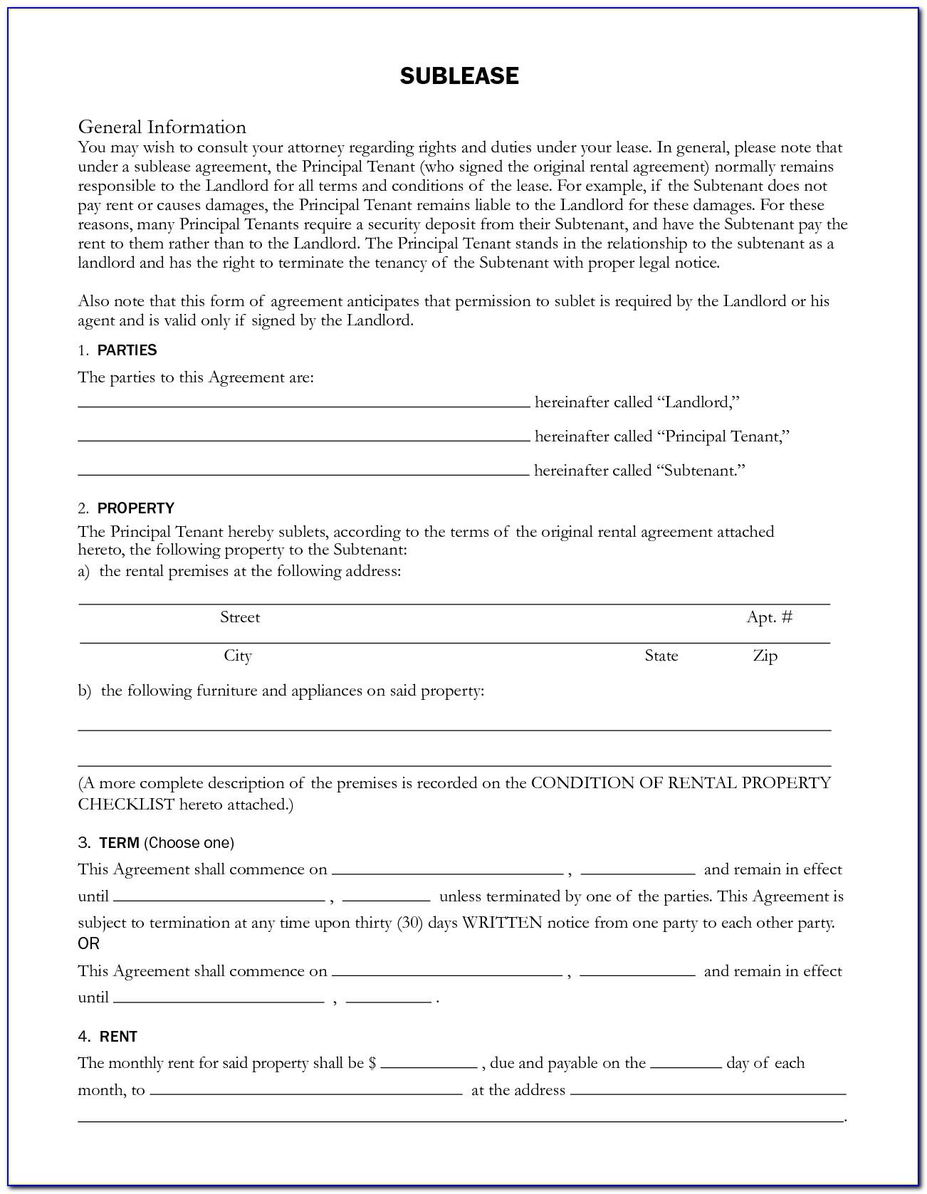 Sublease Rental Agreement Forms Free