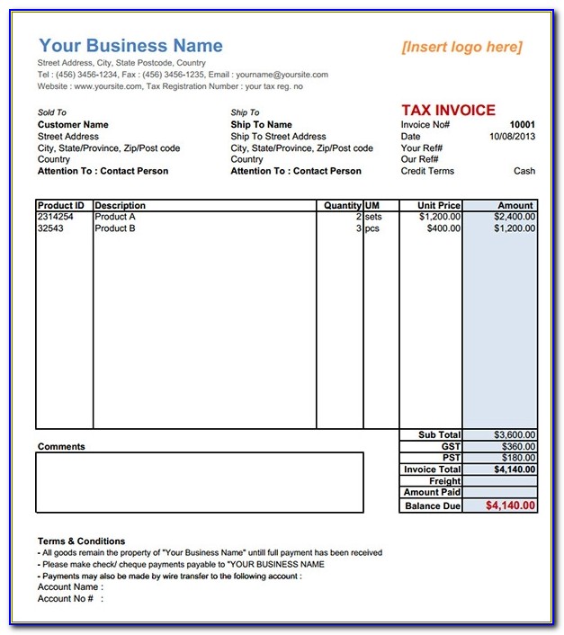 Tax Invoice Bill Format Pdf