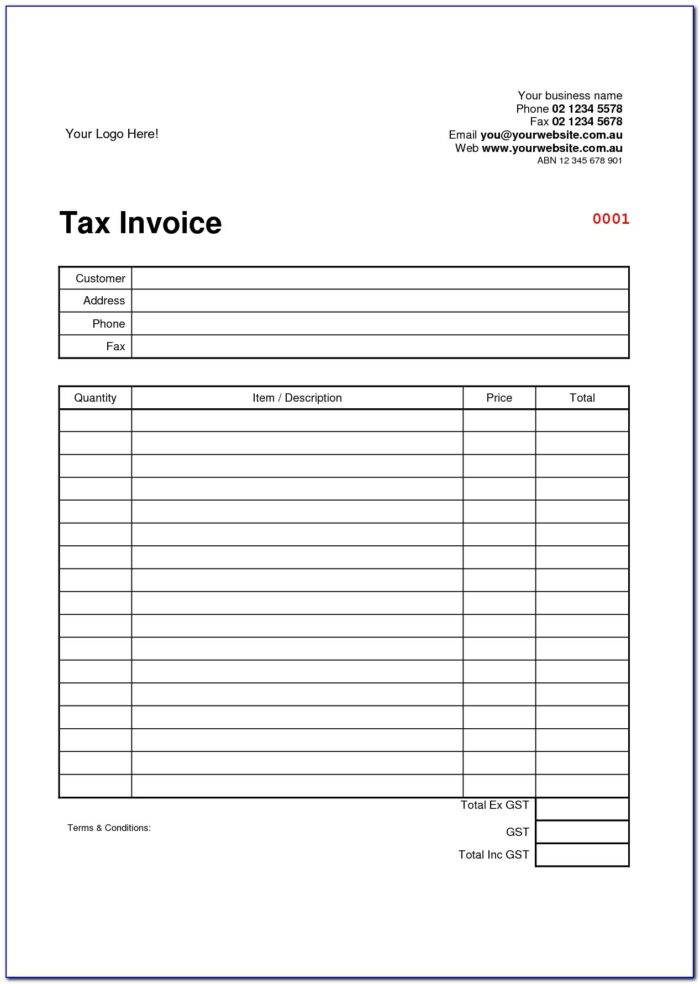 Tax Invoice Template Pdf Australia