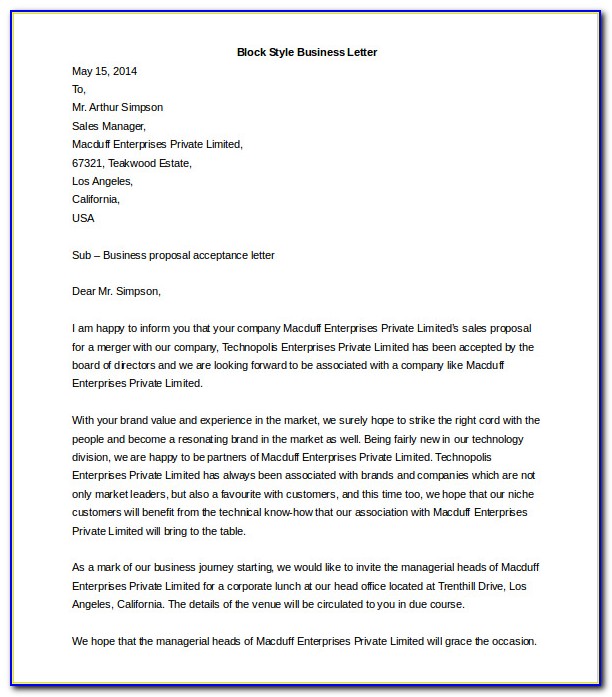 Business Letter Template Word Download