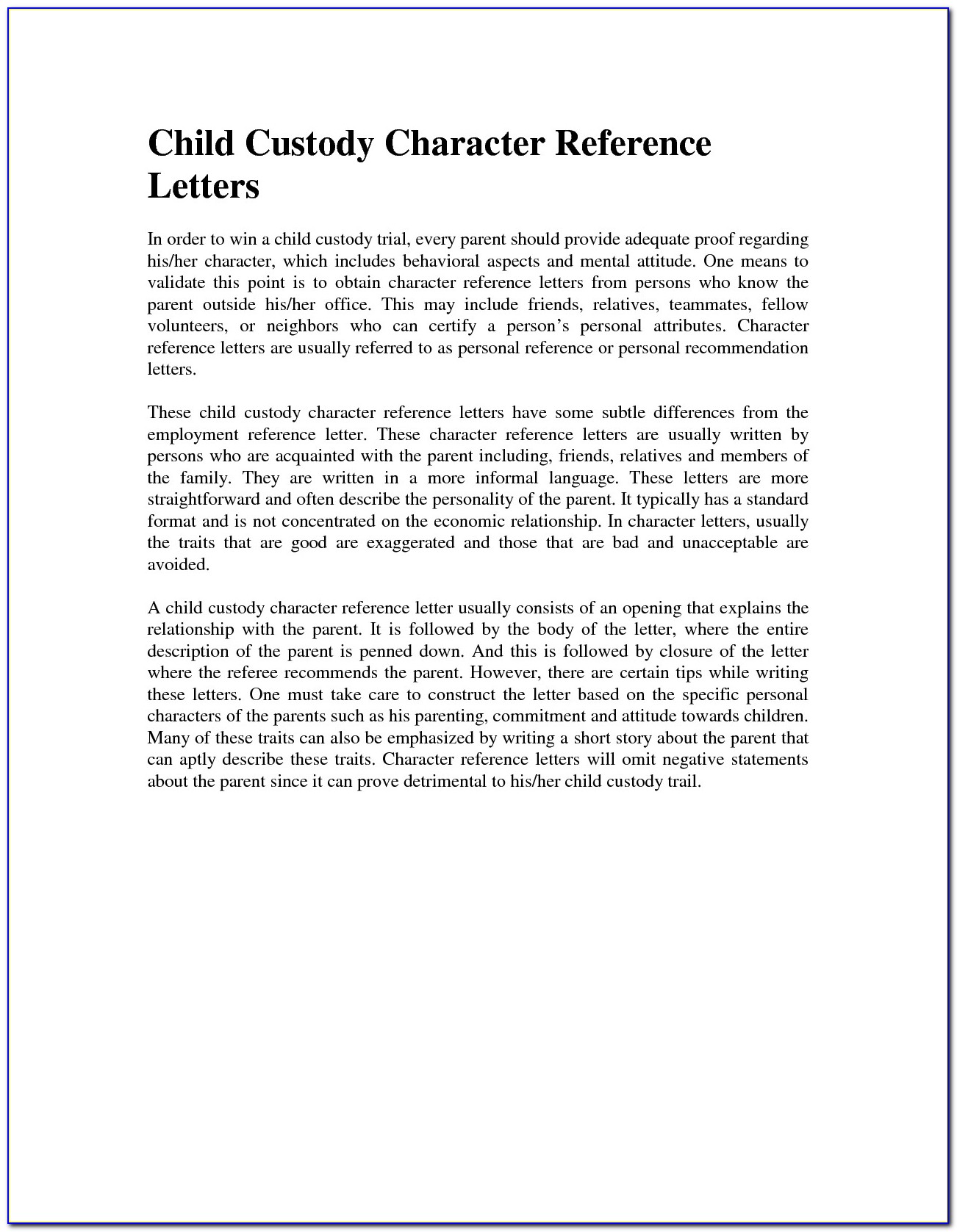 Character Reference Letter For Court Child Custody Grandparents
