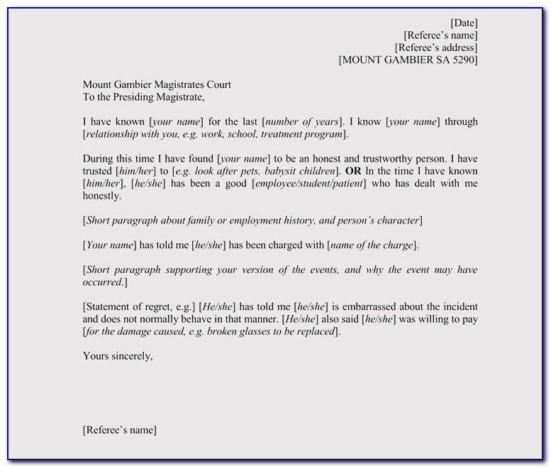 Character Reference Letter For Court Child Custody Uk
