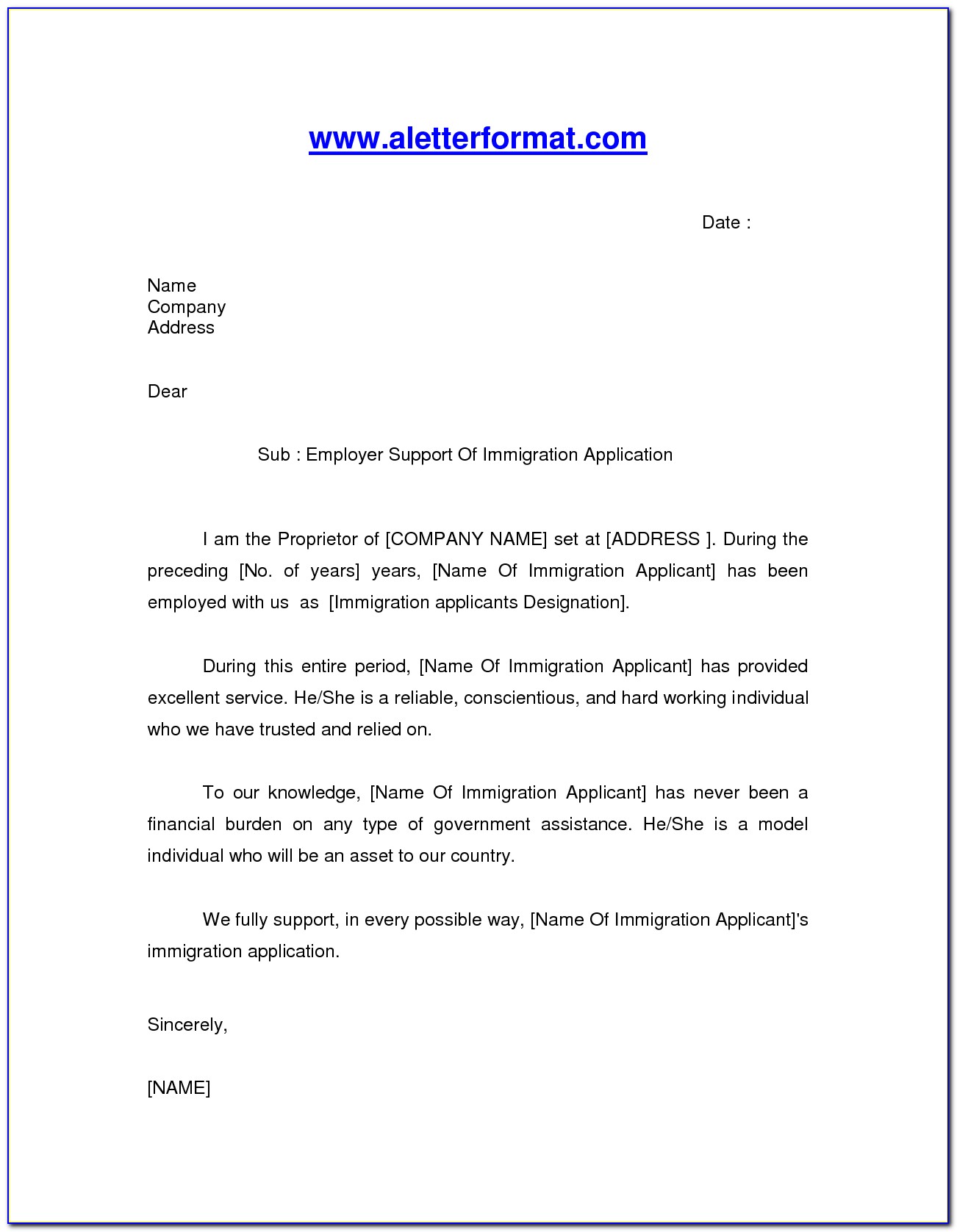 Character Reference Letter For Immigration Australia