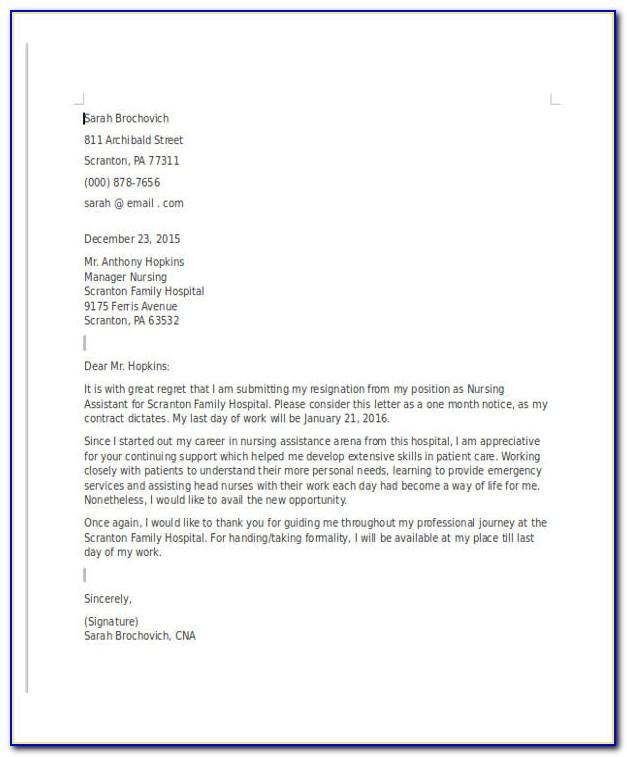 Cna Resignation Letter 2 Week Notice
