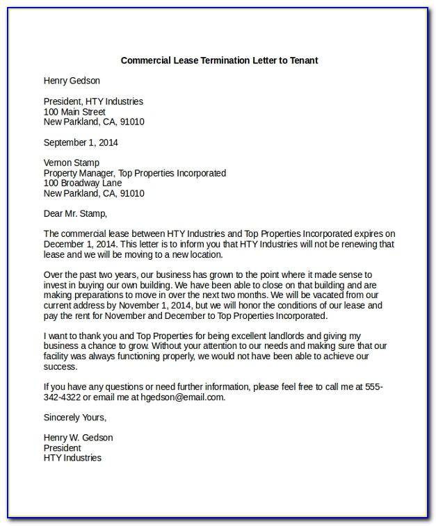 Commercial Lease Termination Letter To Landlord