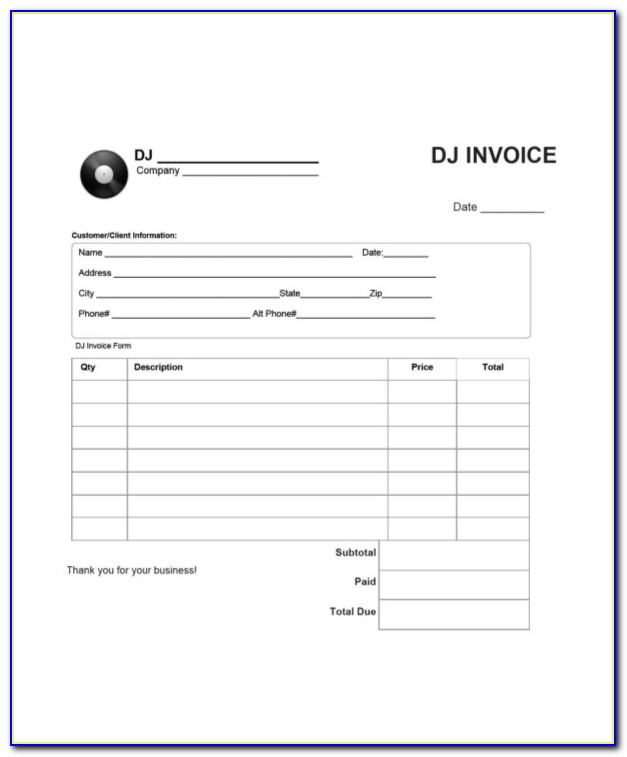 Dj Invoice Template Download