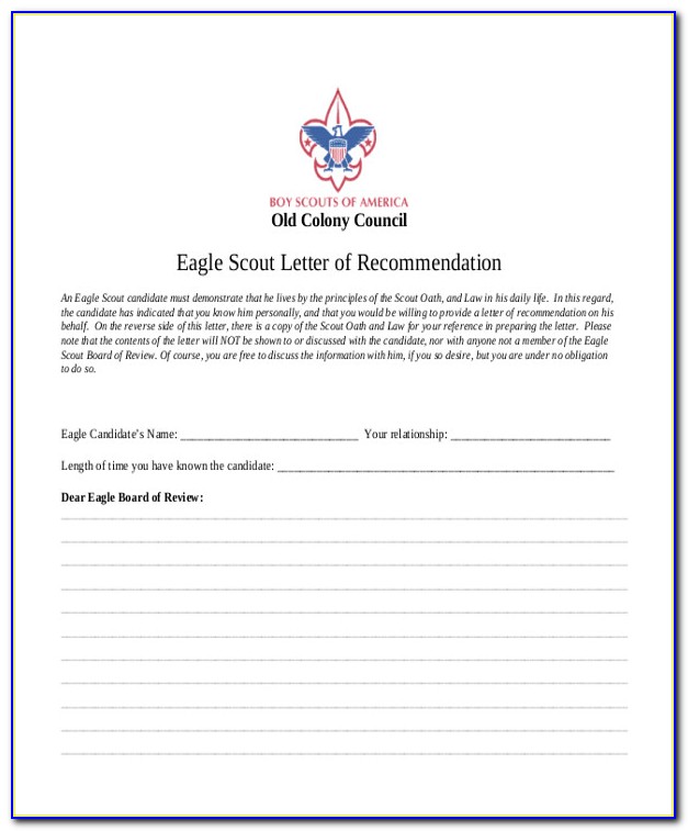 Eagle Scout Letter Of Recommendation Template