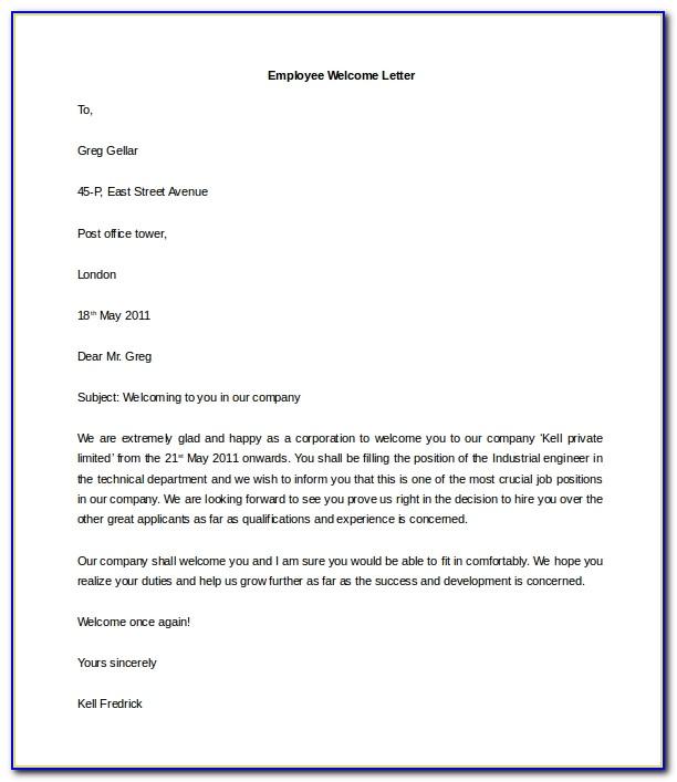 Employee Welcome Letter To Staff