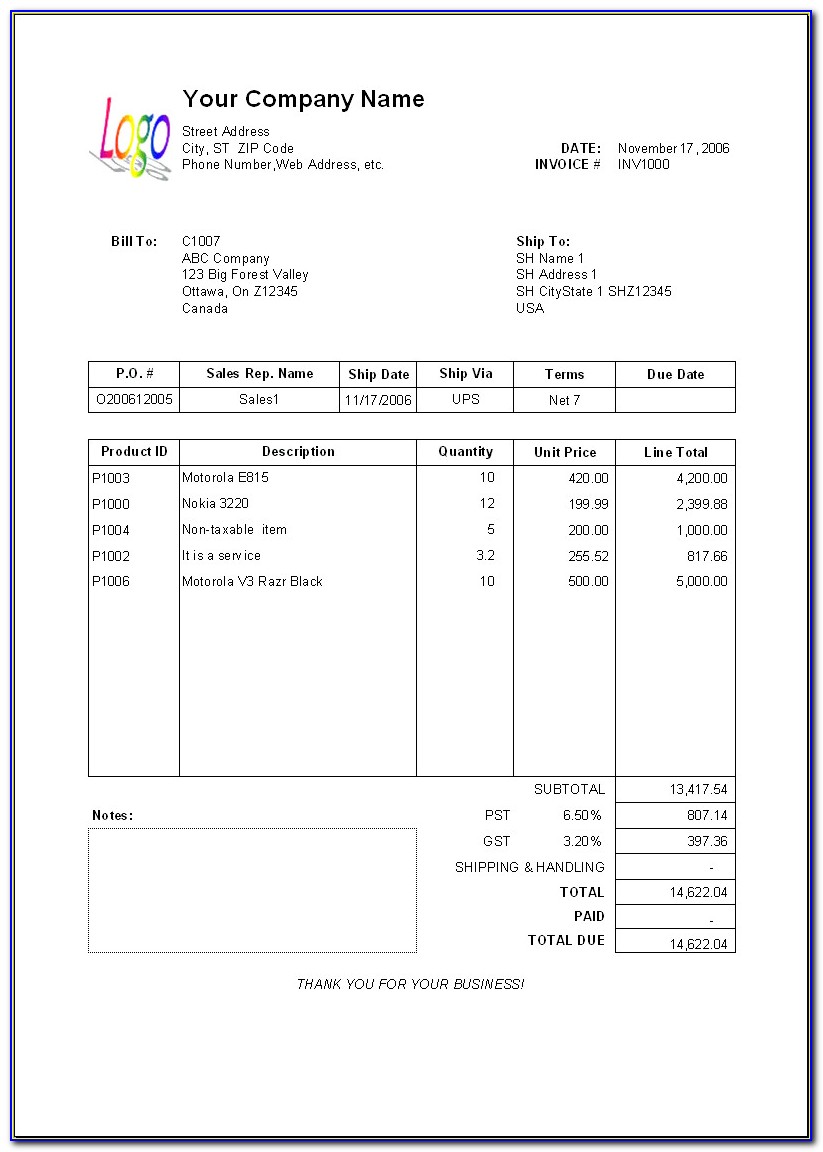 Export Invoice Format In Word Free Download