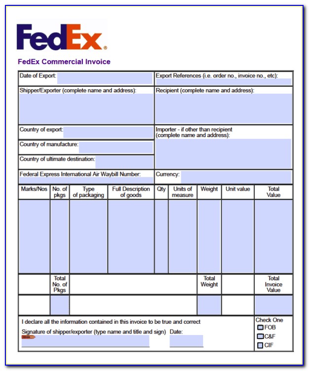 Fedex Commercial Invoice Pdf Fillable