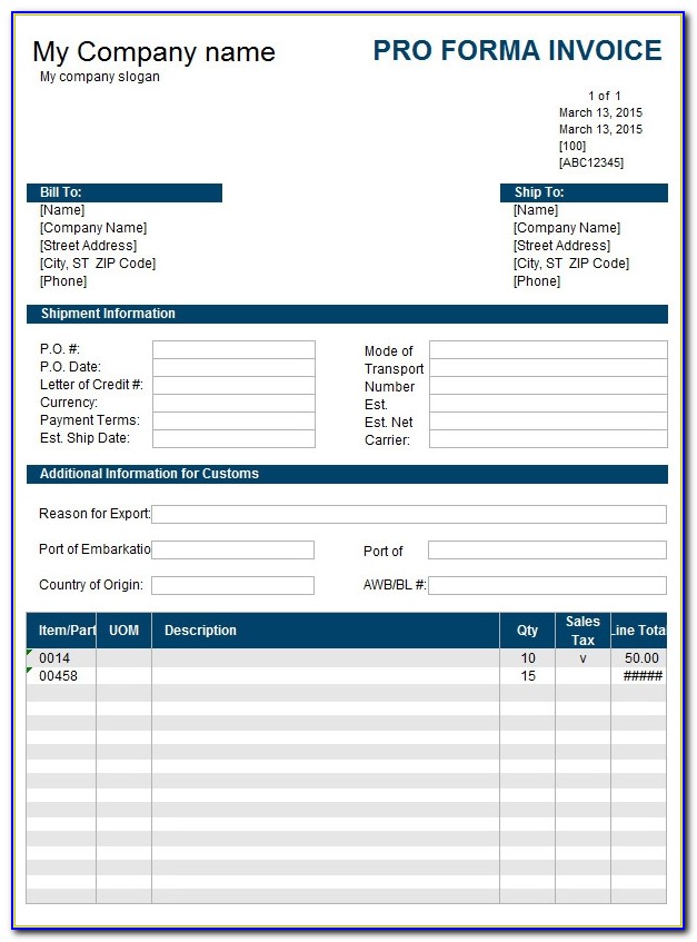 Free Download Proforma Invoice Format In Excel