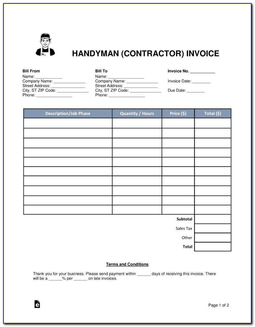 Free Printable Handyman Invoices