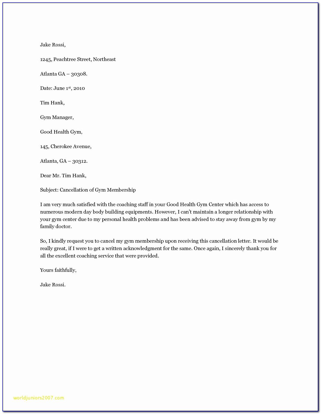 Gym Membership Cancellation Letter Examples