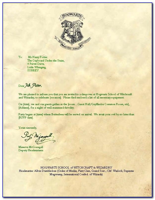 Harry Potter Acceptance Letter Template Free