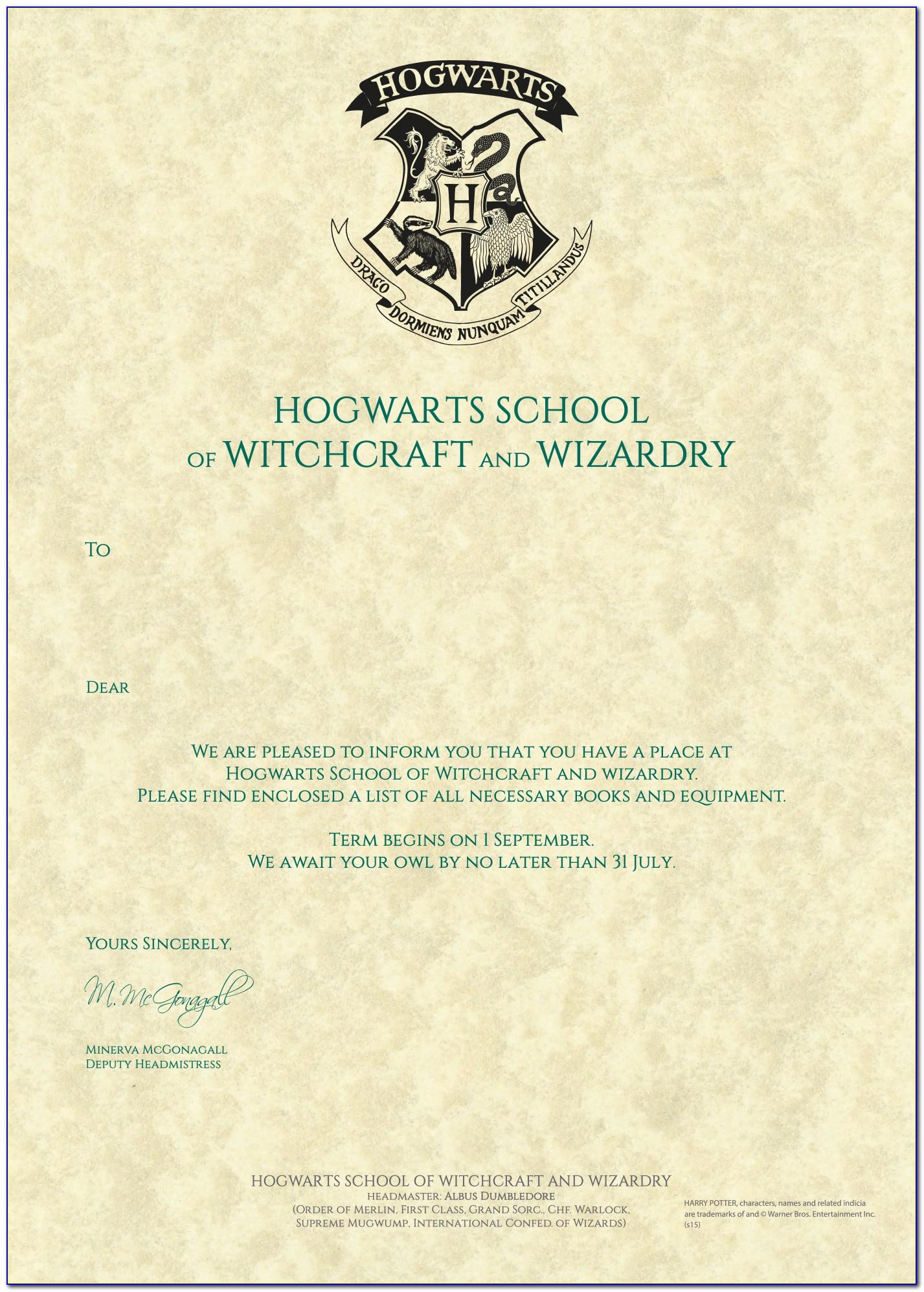 Harry Potter Letter Template Printable