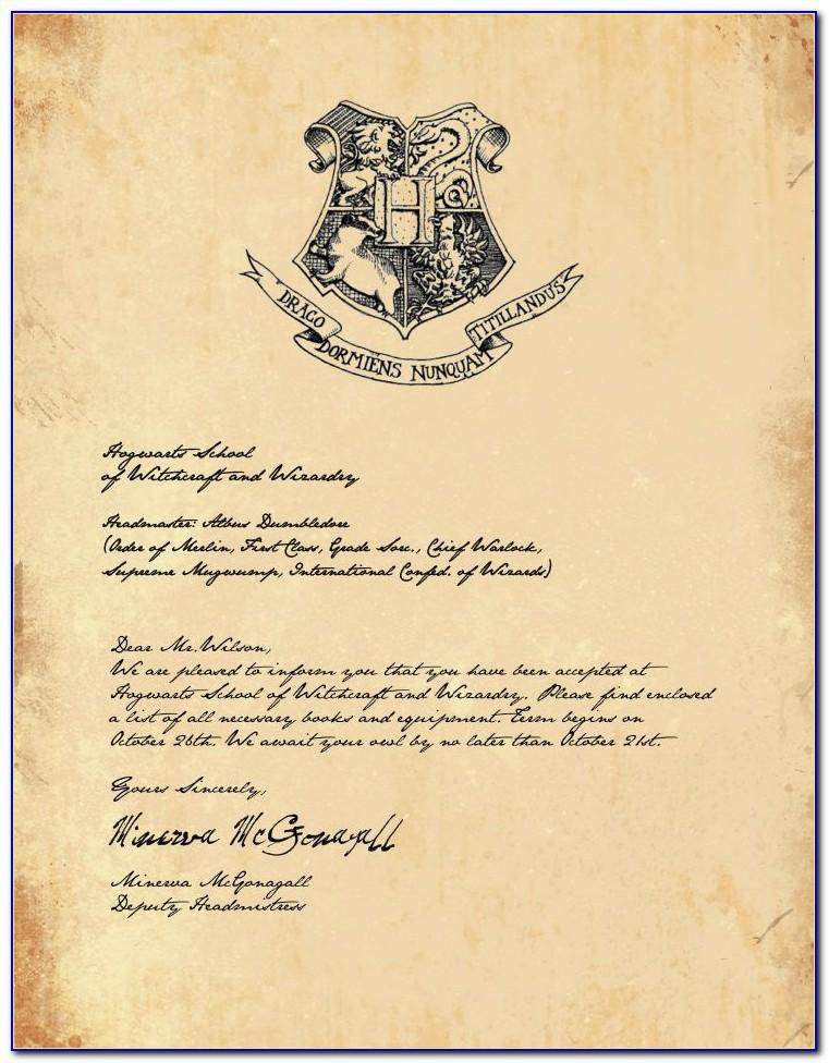 Hogwarts Acceptance Letter Printable Template