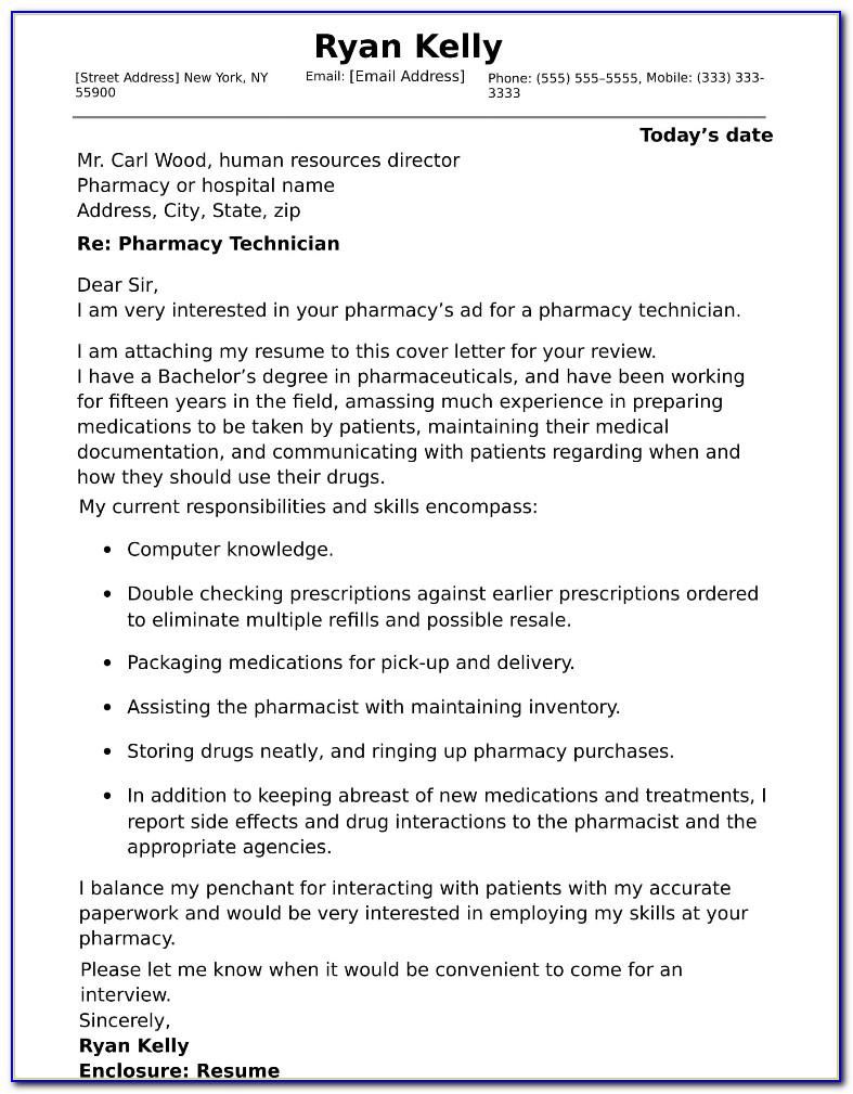 Hospital Pharmacy Technician Cover Letter
