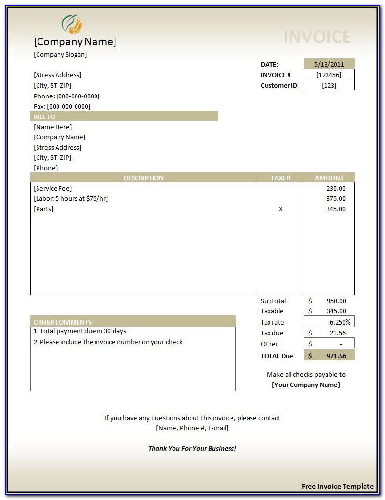 Invoice Example Word Format