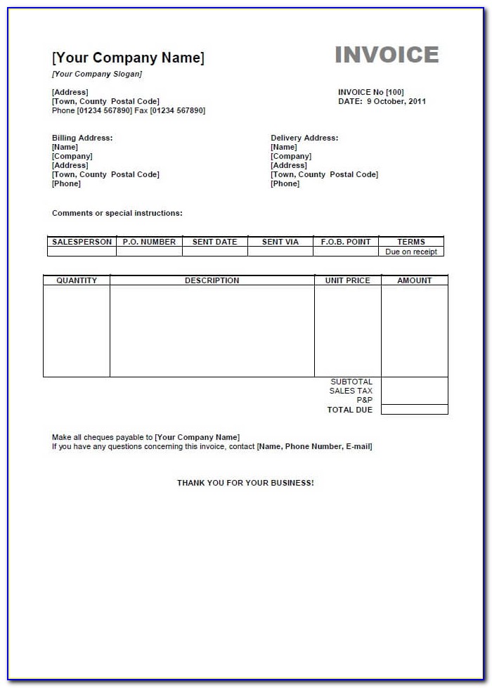 Invoice Samples Word Format